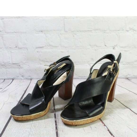 Louise et Cie Black Leather Open Toe High Heel Sling Back Sandals Size 6 M - Picture 2 of 10